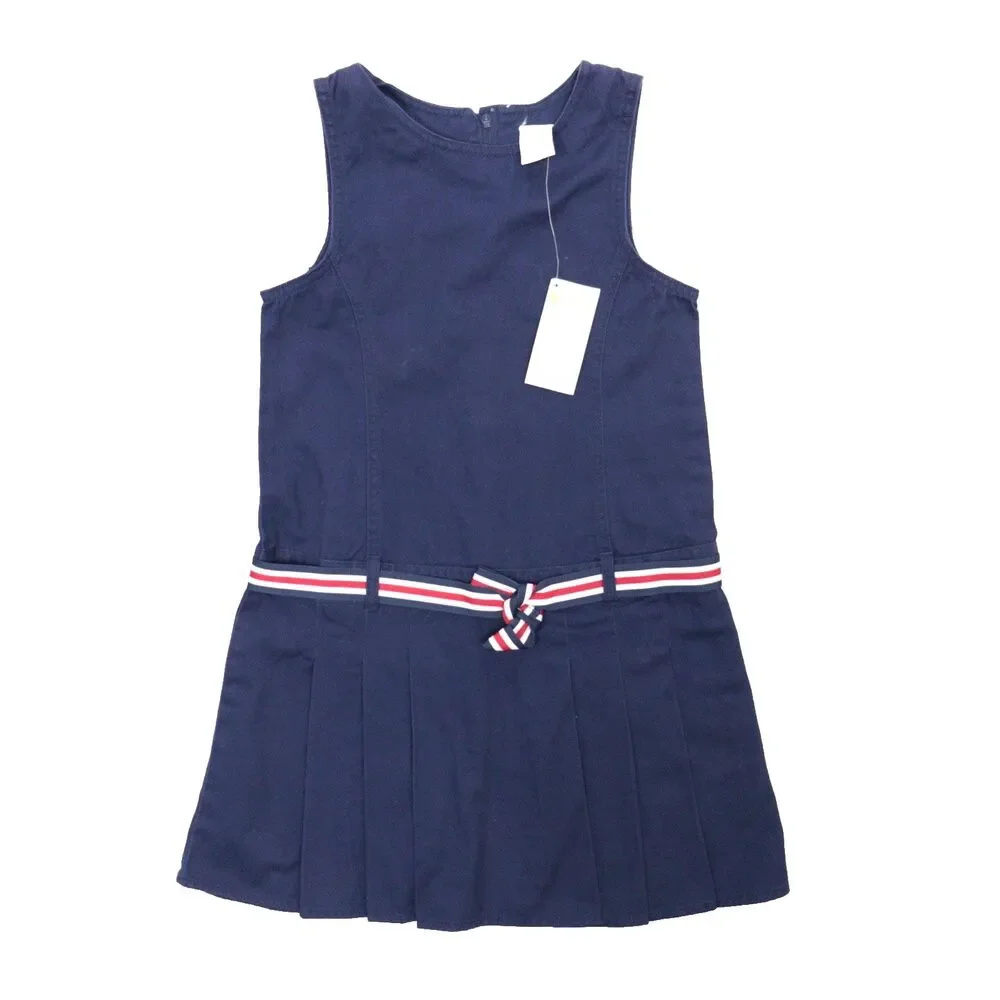 Gymboree Girl's Sleeveless Dress Size 7 A-Line School Preppy Crew Neck Navy Blue